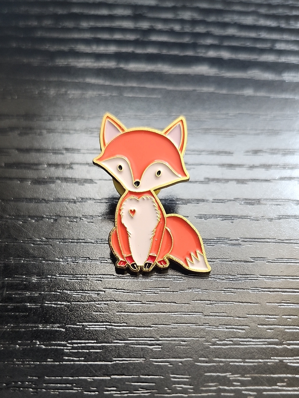 Cute Coral Fox Enamel Pin with Heart